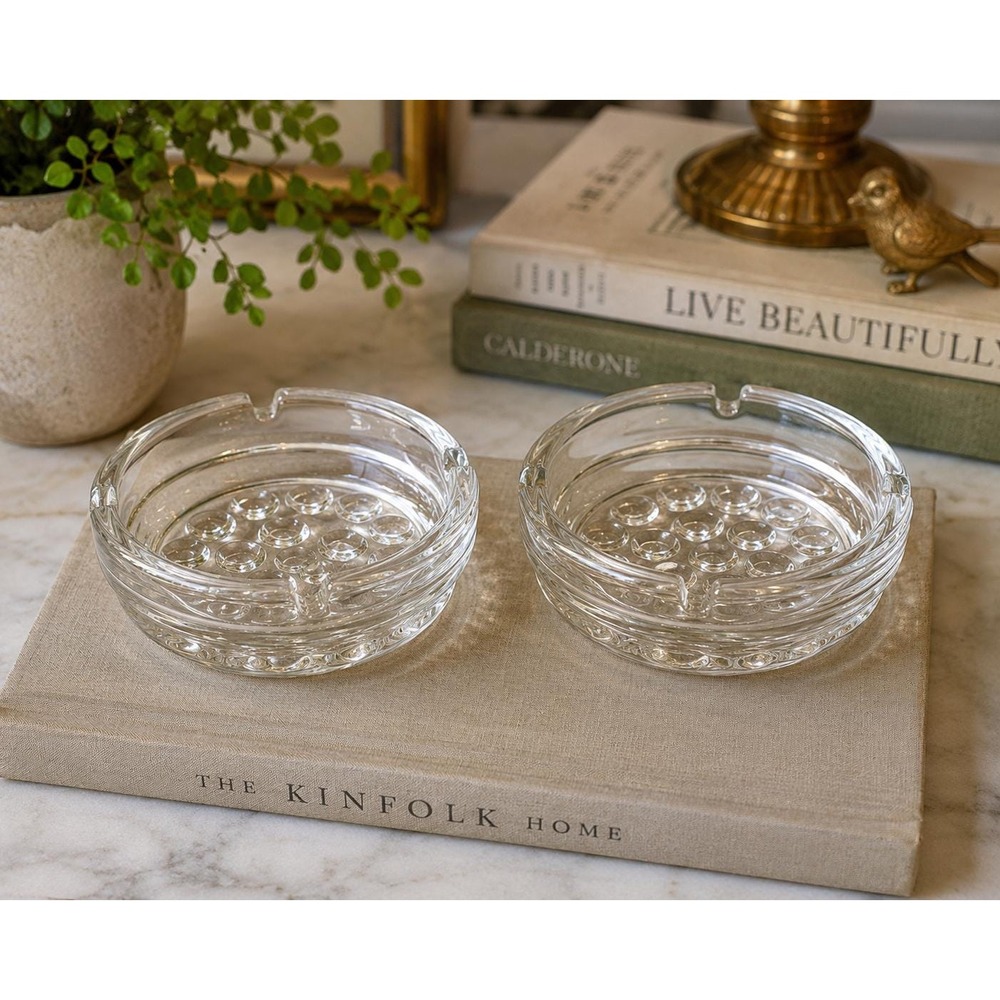 Vintage Bubble Glass Ashtrays Lot Of Two 4"